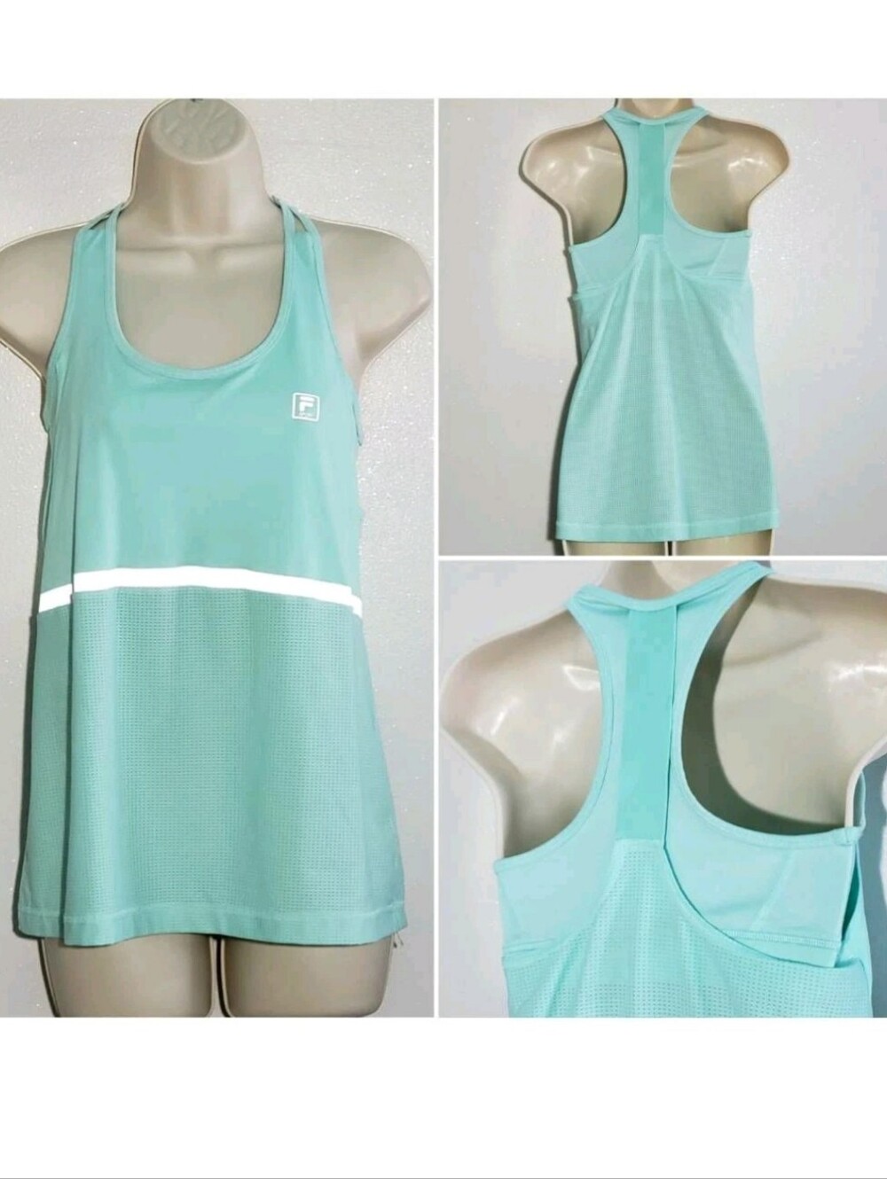 Fila Sport Mint Green Racerback Tank with Attached Bra Sports Running Athletic